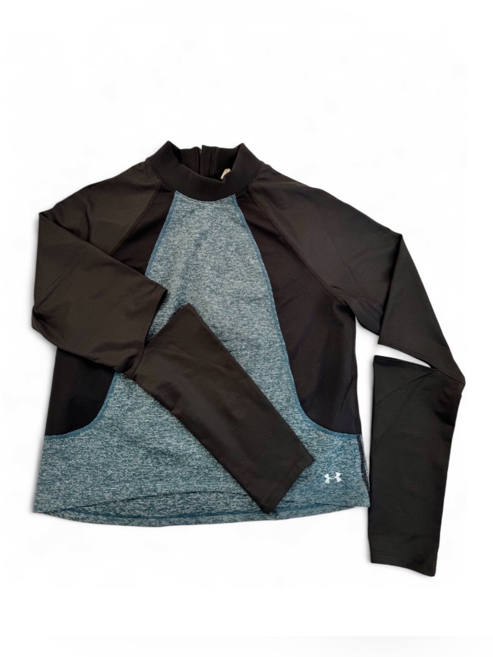 Under Armour Long Sleeve Mock Neck Back Zip Top Women’s Size L Blue/Teal Black
